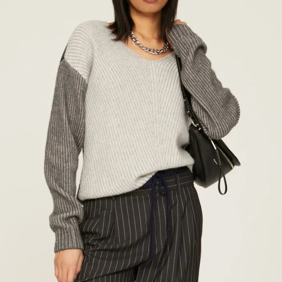NAADAM Oversized Gray Sweater LARGE Slouchy Ribbed Cashmere Wool Designer $375 - Picture 3 of 11